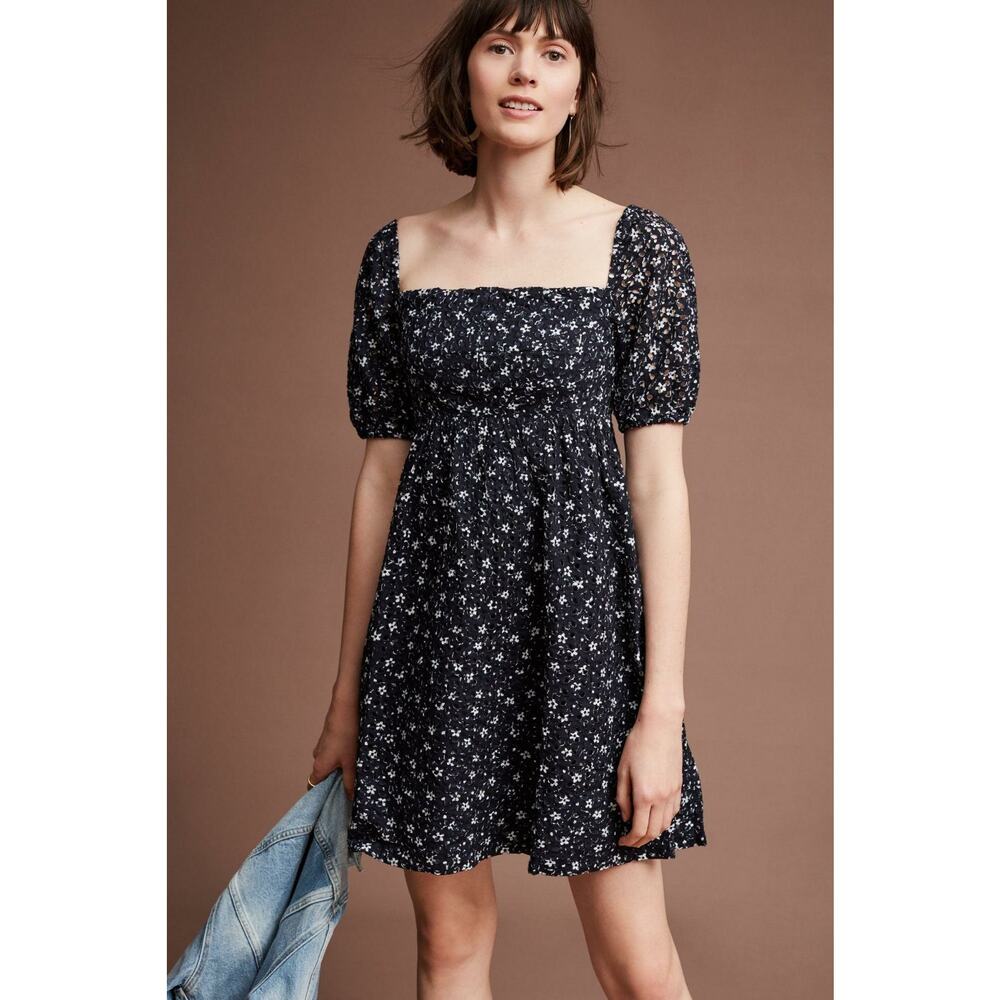 New $138 Anthropologie Lillianne Floral Mini Dress by Maeve SIZE 6 Navy Eyelet - Picture 4 of 6